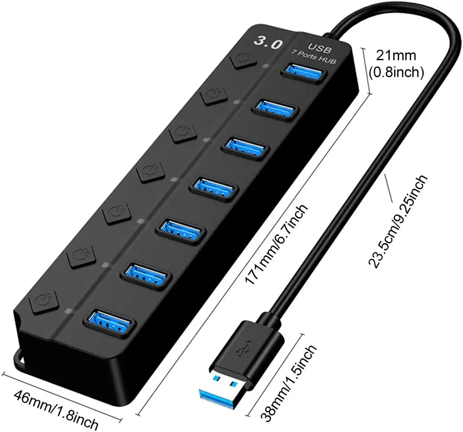 USB 3.0 7-port data hub with independent power switch factory wholesale, suitable for Apple professional desktop and laptop computers - in stock!