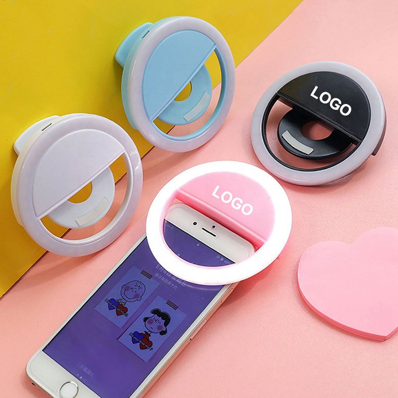 Customized selfie light, mobile phone LED, portable clip for tripod, camera holder with charging stick, phone selfie ring light