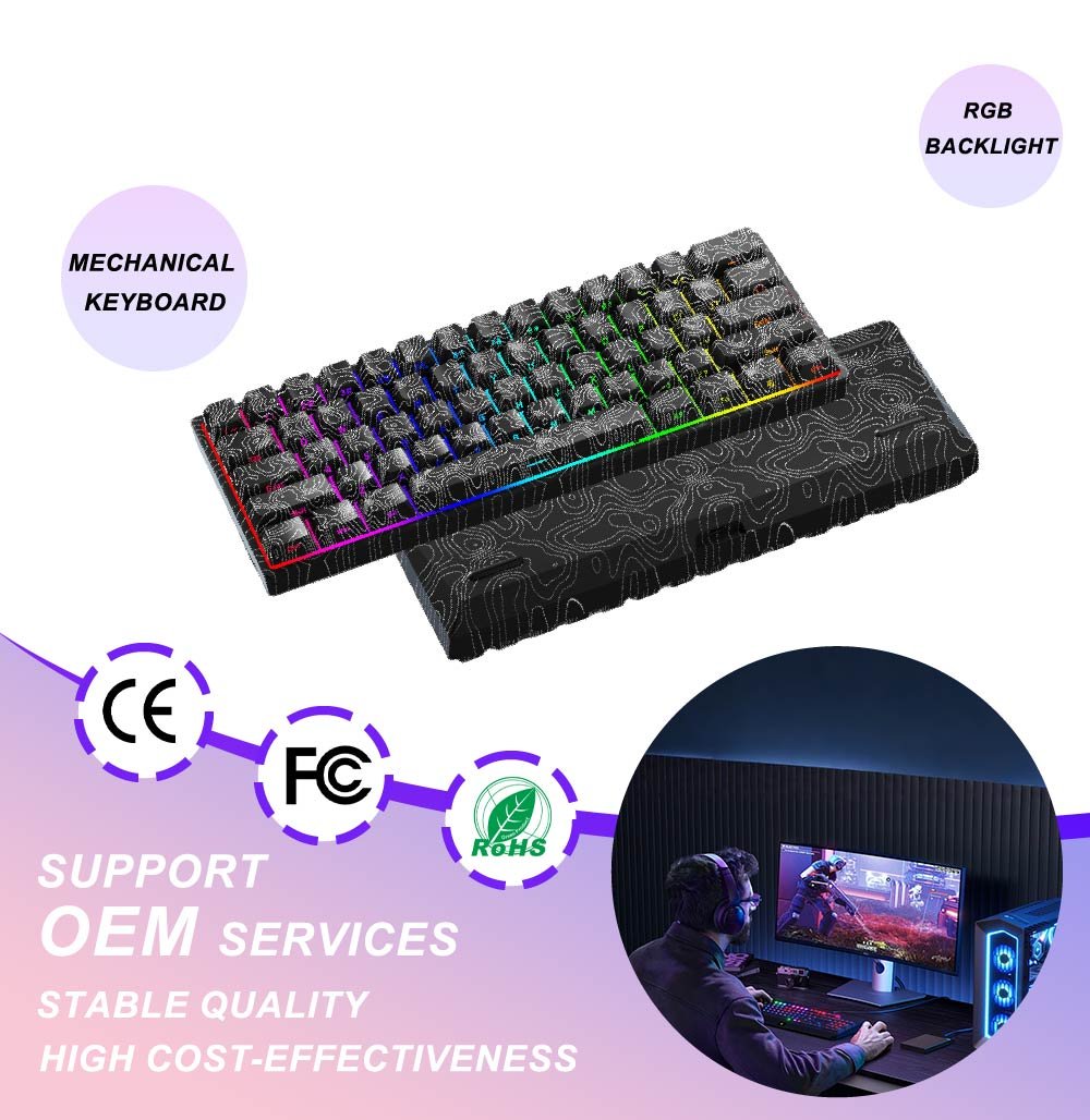 Hejin magnetic switch wired mechanical gaming keyboard with RGB backlight, adjustable key travel, 61 key simplified layout
